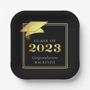 Graduation Class of 2023 Black Gold Personalised Paper Plate