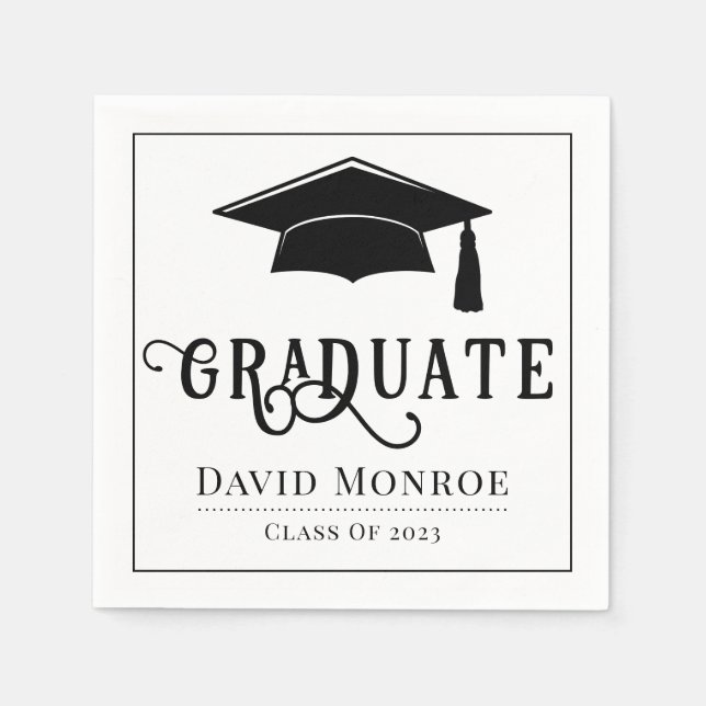 Graduation Class Of 2023 Black White Paper Napkin (Front)