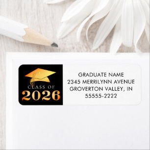 Graduation Class of 2025 Black Orange Faux Foil Return Address Label