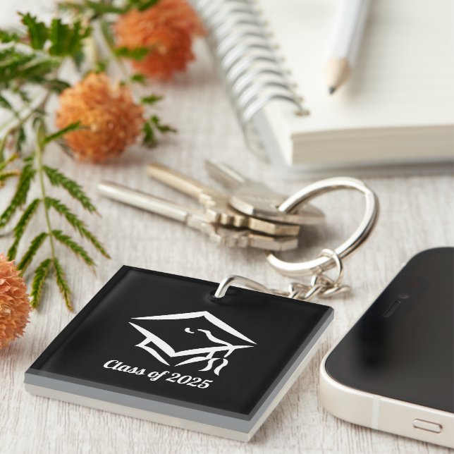 Graduation Class of 2025 BLKWHT Customise Year Key Ring (Front Right)