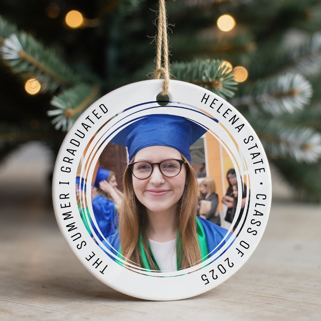 Graduation Class of 2025 Photo Keepsake Ceramic Ornament (Creator Uploaded)