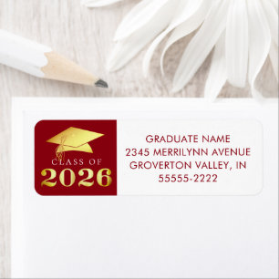 Graduation Class of 2025 Red Gold Faux Foil Return Address Label
