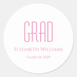 Graduation Class of 2025 Simple Pink Typography  Classic Round Sticker
