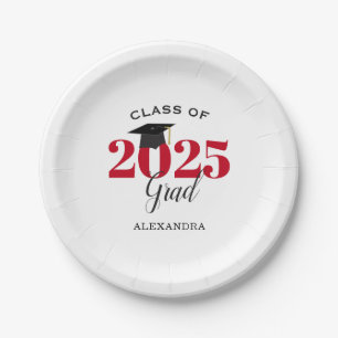 Graduation Class of 2025 Simple Red and Black Paper Plate