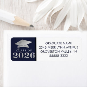Graduation Class of 2026 Navy Silver Faux Foil Return Address Label