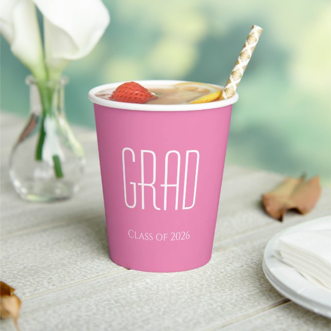 Graduation Class of 2026 Simple Pink Paper Cups (Insitu)