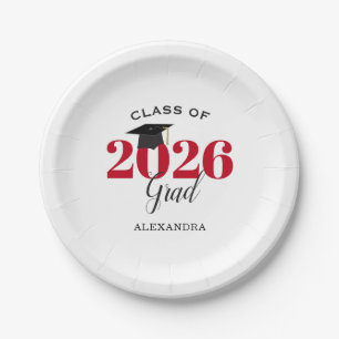 Graduation Class of 2026 Simple Red and Black Paper Plate