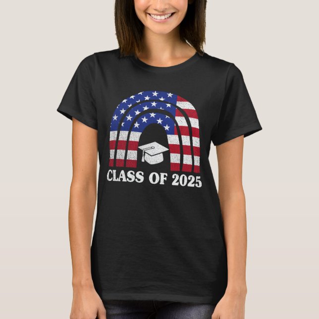  Graduation Class Of 2027 Rainbow Usa American Fla T-Shirt (Front)