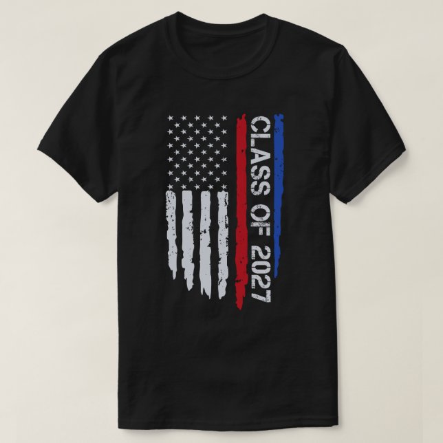Graduation Class Of 2027 Senior Usa American Flag T-Shirt (Design Front)