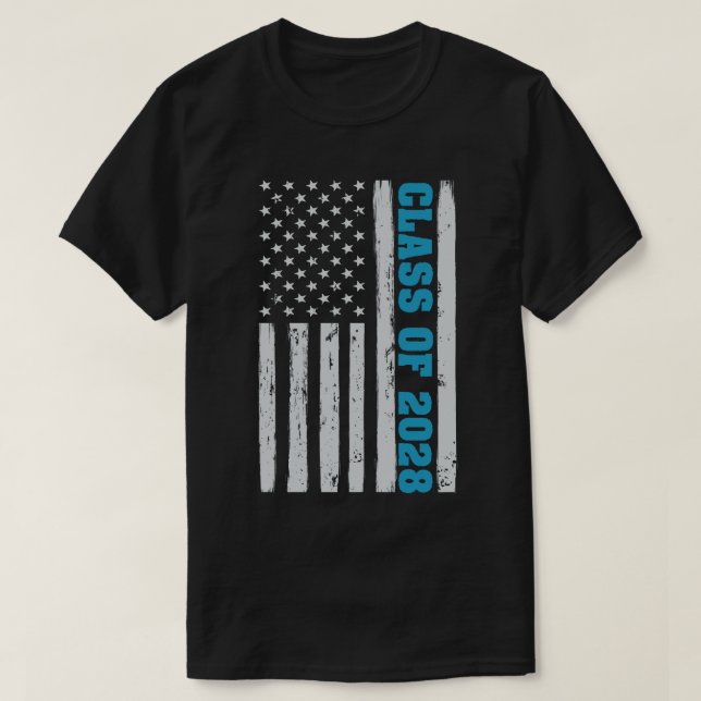 Graduation Class Of 2028 Senior Usa American Flag T-Shirt (Design Front)