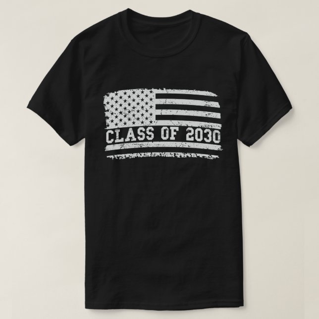 Graduation Class Of 2030 Senior Usa American Flag T-Shirt (Design Front)