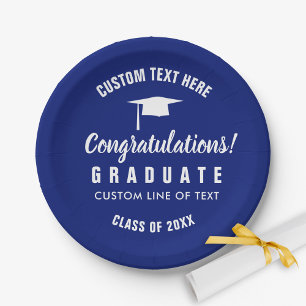 Graduation Class of 20XX Congrats Grad Cap Blue Paper Plate