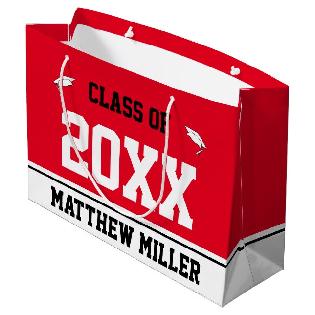 Graduation Class of 20xx Grad Name Red Black White Large Gift Bag (Back Angled)