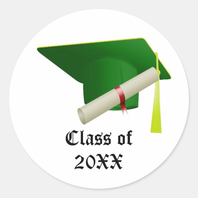 Graduation Class of 20XX Green Cap Classic Round Sticker (Front)