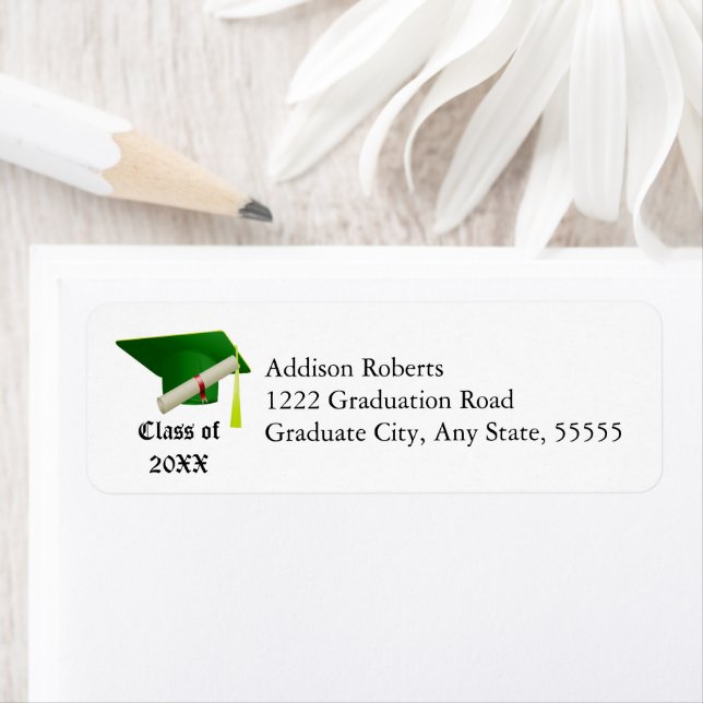 Graduation Class of 20XX Green Cap Return Address Label (Insitu)