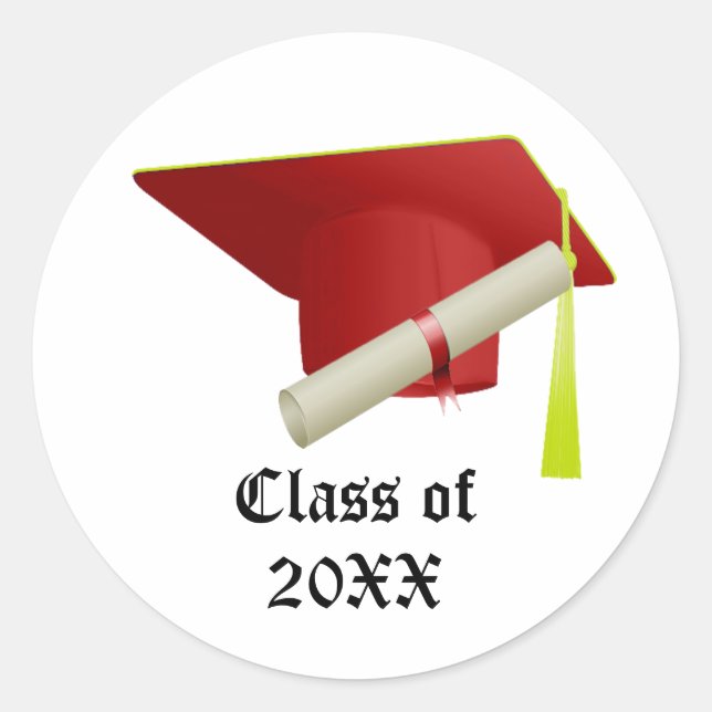 Graduation Class of 20XX Red Cap Classic Round Sticker (Front)