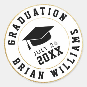 graduation class of... black grad cap circle classic round sticker