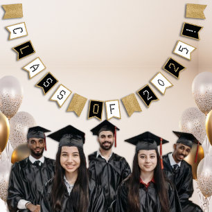 Graduation Class of Black White & Gold Glitter Bunting