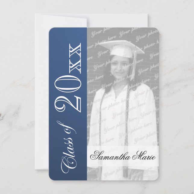 Graduation Class of Blue Graduation Photo Invitation (Front)