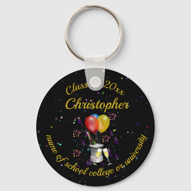 Graduation Class of Bubbly Sparkling Wine Key Ring (Front)