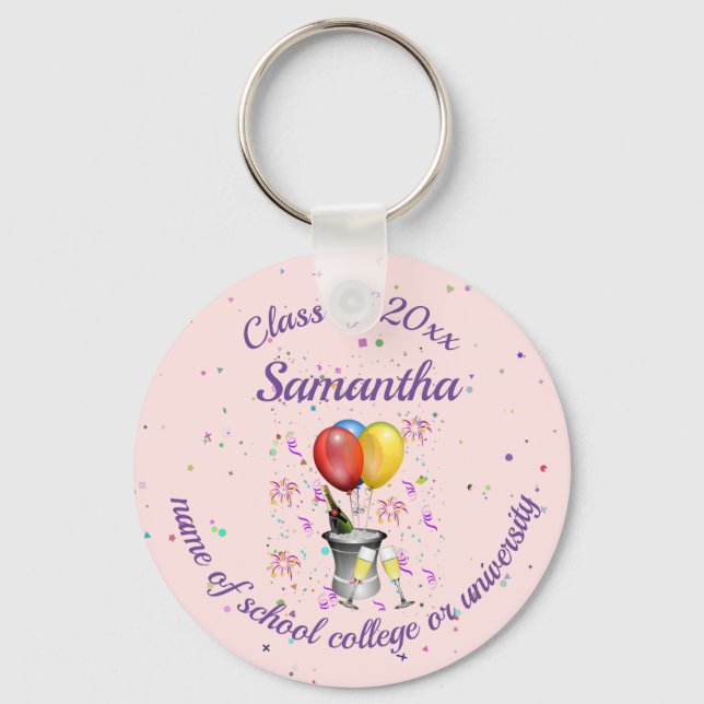 Graduation Class of Bubbly Sparkling Wine Pink Key Ring (Front)