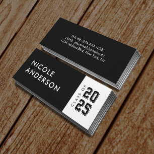 Graduation Class of Contact Info Black Mini Business Card