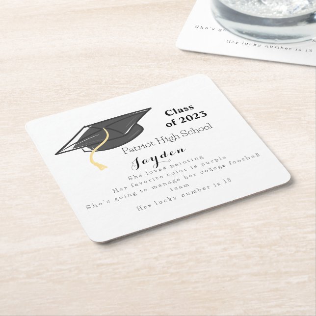 Graduation Class of Custom Fun Facts  Square Paper Coaster (Angled)