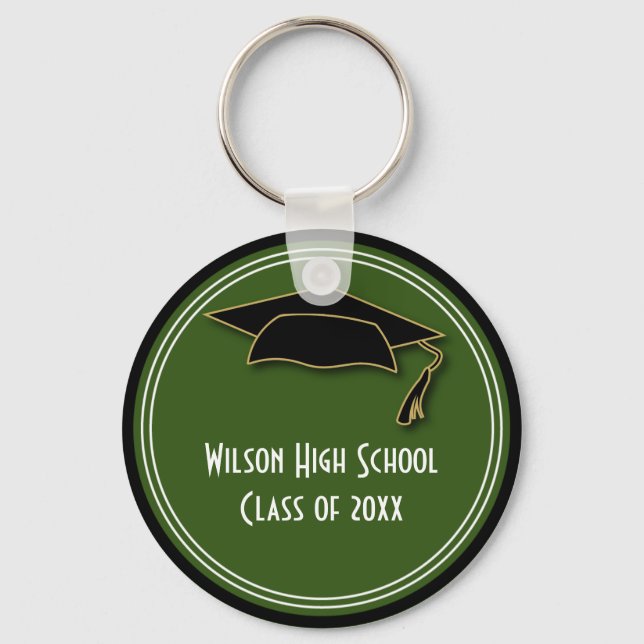 Graduation Class of Keepsake Green School Colour Key Ring (Front)