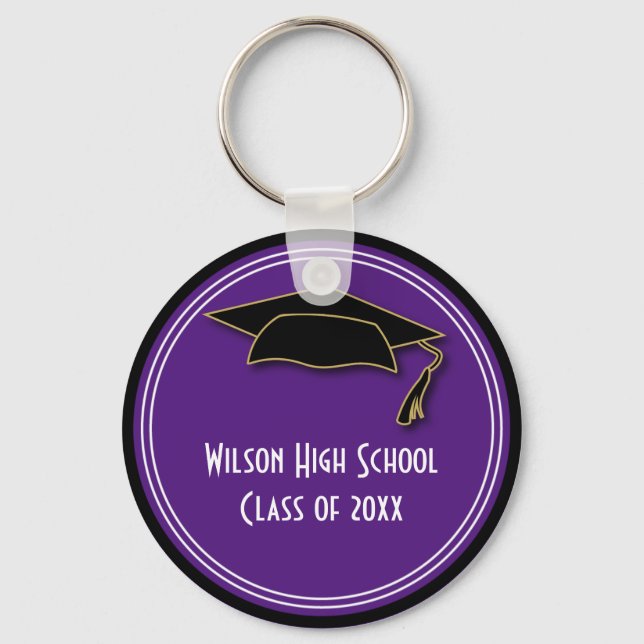 Graduation Class of Keepsake Purple School Colour Key Ring (Front)