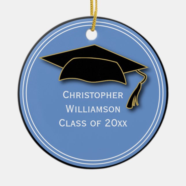 Graduation Class of Keepsake School Light Blue Ceramic Ornament (Front)