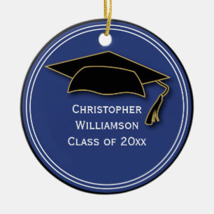 Graduation Class of Keepsake School Memento Blue Ceramic Ornament