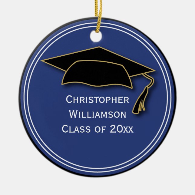 Graduation Class of Keepsake School Memento Blue Ceramic Ornament (Front)
