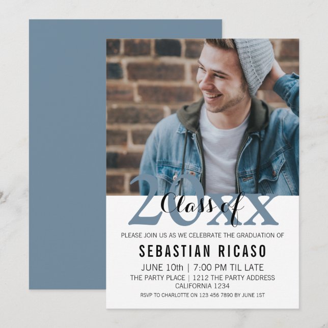 Graduation Class of Modern Personalised (Blue) Invitation (Front/Back)