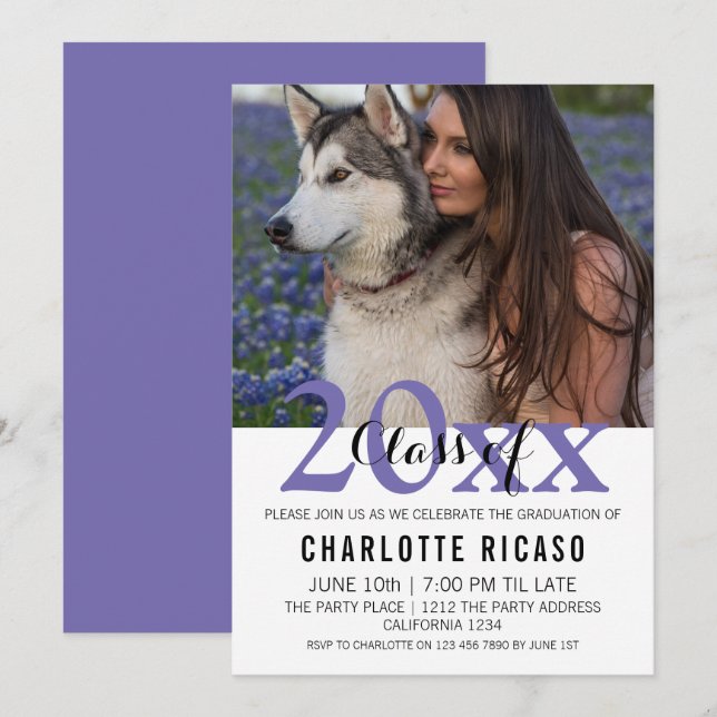 Graduation Class of Modern Personalised (Purple) Invitation (Front/Back)