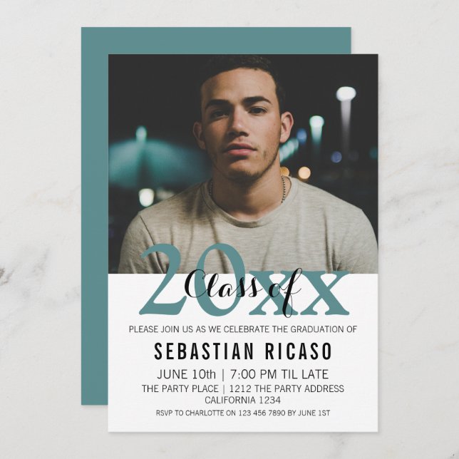 Graduation Class of Modern Personalised (Teal) Invitation (Front/Back)