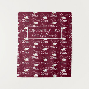 Graduation CLASS OF Script Name Photo Prop Maroon Tapestry