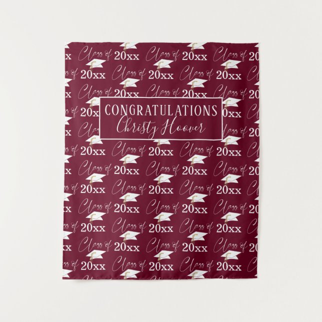 Graduation CLASS OF Script Name Photo Prop Maroon Tapestry (Front)