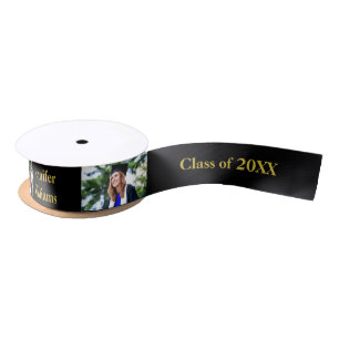 Graduation Class of Year Custom Name Photo Gold Satin Ribbon