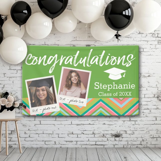 Graduation Class of Year Name - 2 Photo Collage Banner (Custom Graduation Banner for a Grad Party or Open House)