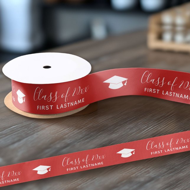 Graduation Class of Year Name - Red Can Change Satin Ribbon (Custom Ribbon on a Roll - Personalize this ribbon with you text)