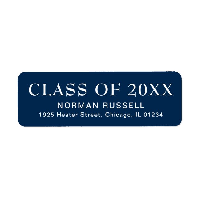 Graduation Class Of Year Navy Blue Return Address Label (Front)