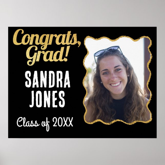 Graduation Class Personalised Name Year Black Gold Poster (Front)