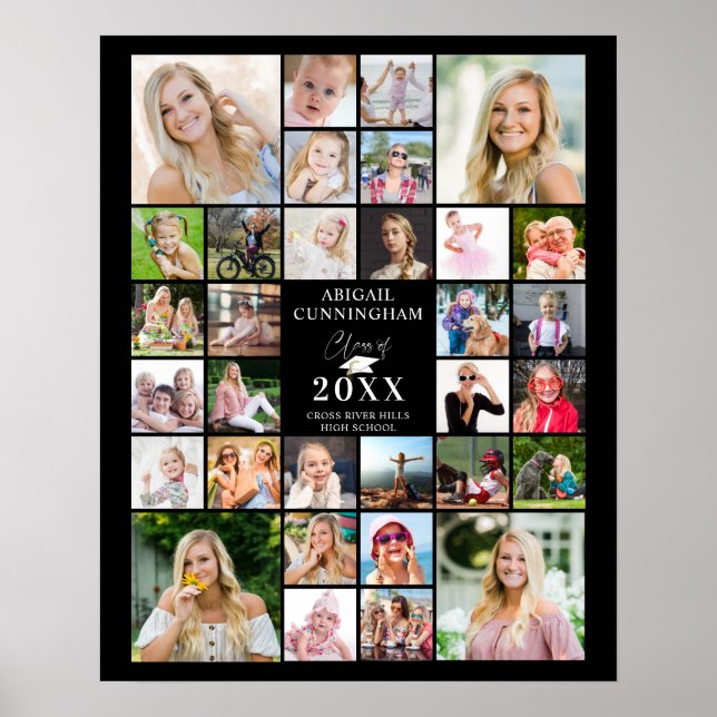 Graduation Class Year 32 Photo Collage Your Colour Poster (Front)