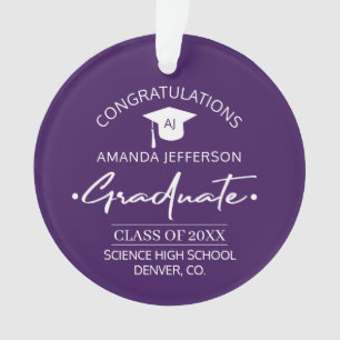Graduation Class year and school PHOTO purple Ornament