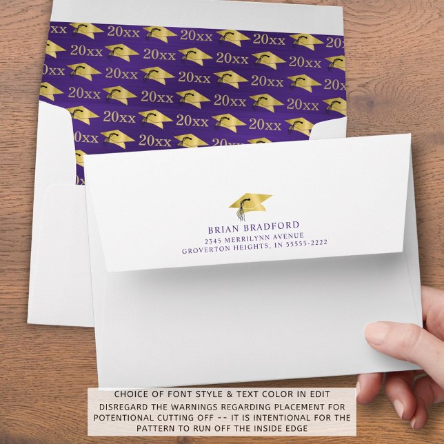 Graduation Class Year Faux Metallic Gold Purple Envelope (Creator Uploaded)