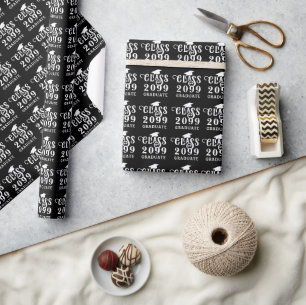 Graduation Class Year Graduate Black White Pattern Wrapping Paper
