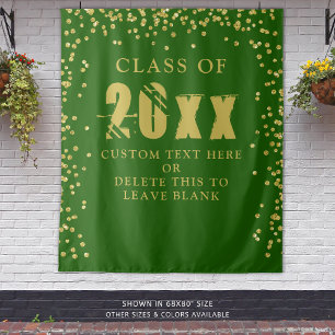 Graduation CLASS YEAR Green Gold Confetti Backdrop Tapestry