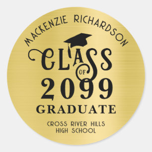 Graduation Class Year Metallic Gold Foil Classic Round Sticker