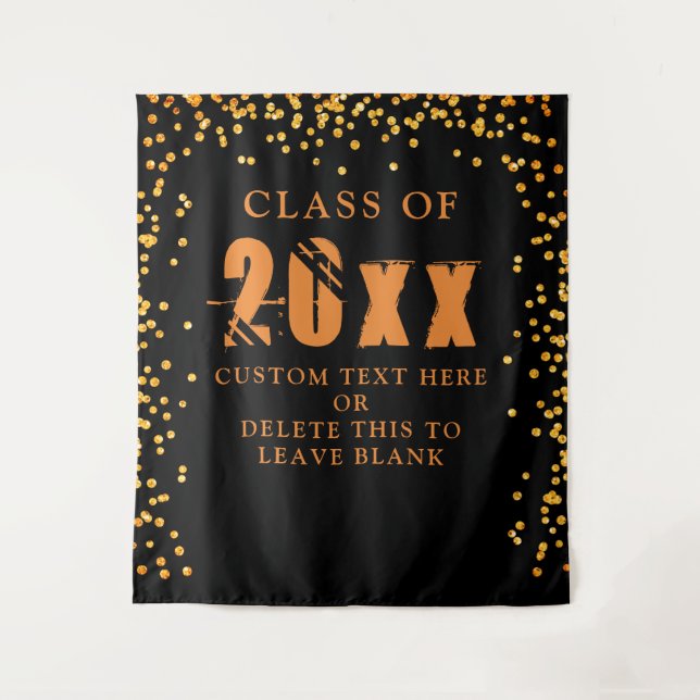 Graduation CLASS YEAR Orange Black Orange Confetti Tapestry (Front)