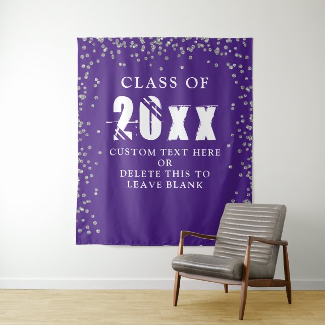 Graduation CLASS YEAR Purple Silver Confetti Tapestry (In Situ)